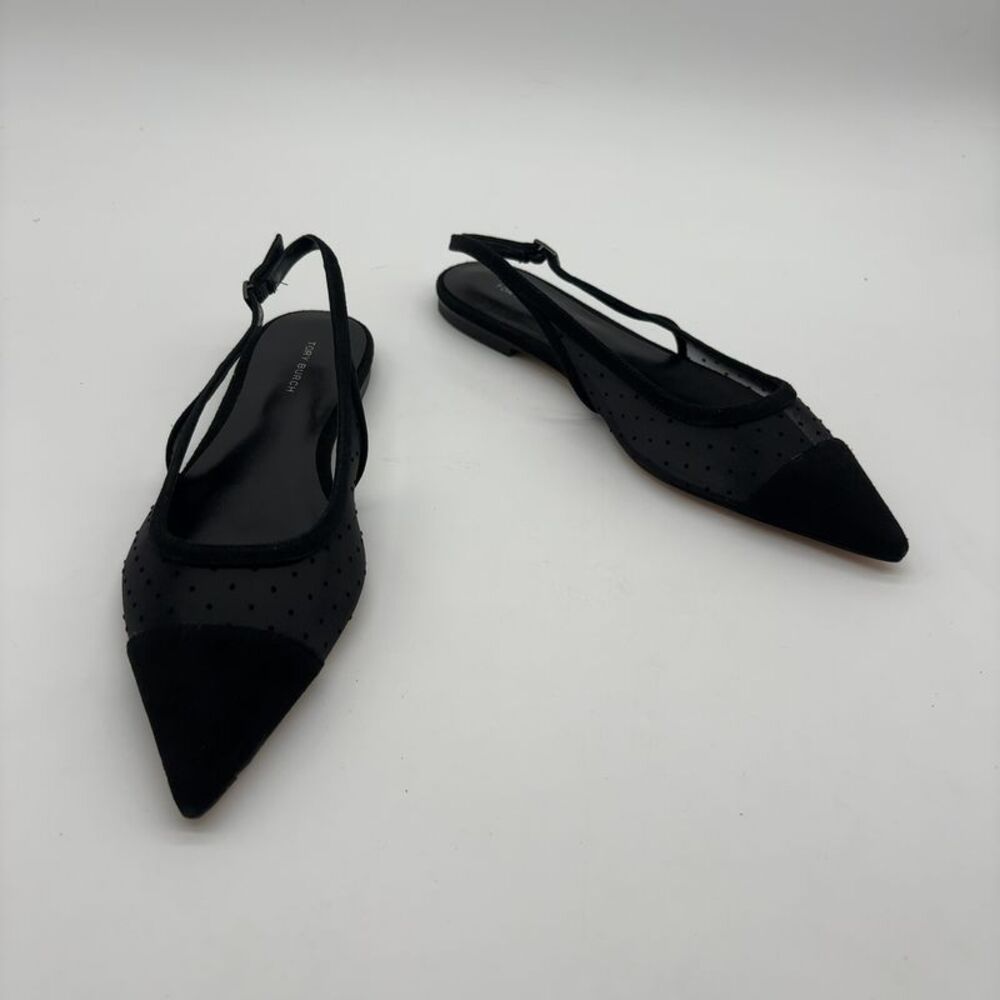 Tory Burch Black Mesh Sling Back Skimmer Flats
